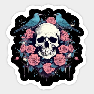 Skull with Roses and Birds Sticker